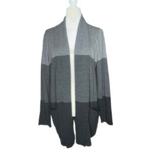 Eileen Fisher Merino Wool Gray Black Long Open Front Cardigan Large